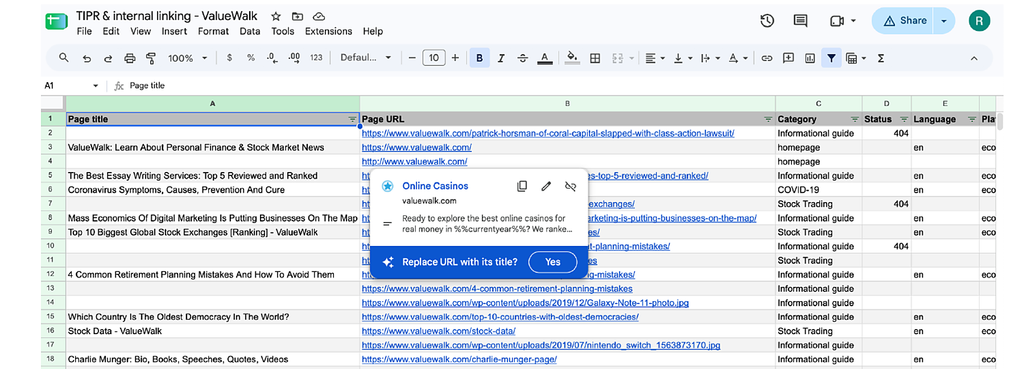 My Work ValueWalk TIPR internal linking analysis identifying contextual SEO opportunities